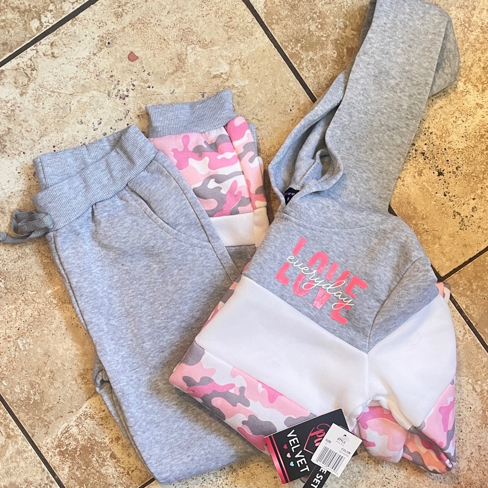 Velvet Heart Grey & Pink Camo Girls Hoodie and Joggers Set